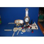 A quantity of miscellanea including dressing table set decorated with flowers, Barometer,
