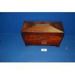 A Mahogany sarcophagus shaped Tea Caddy with glass bowl