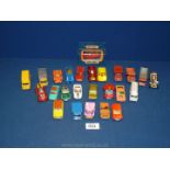 A quantity of small Matchbox vehicles including; racing cars, small lorries, a boxed Porsche 944,