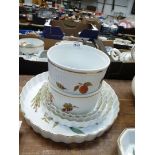 Four Royal Worcester 'Evesham' flan dishes including very large size, two souffle dishes,