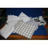 A quantity of Linen including grey tablecloths, damask napkins, etc.