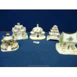 Five small Coalport Pastille Burners decorated with flowers including The Crooked Cottage,