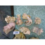 Nine Border Fine Arts Piglets including Oxo Pig, Feed Time,