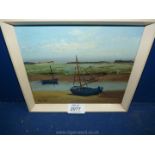 A small Oil on board depicting a small inlet with two boats, signed lower left John Tuck,