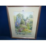 A framed and mounted Watercolour depicting a garden scene, unsigned.