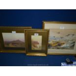 A framed and mounted Watercolour of Grouse in flight,