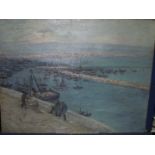 A French impressionist Oil on canvas of the Port of Marseilles with fishermen on quay; circa 1930,