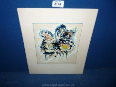 An abstract enamel painting entitled 'Beauty and the Beast' by Gerda Newbold, label verso.