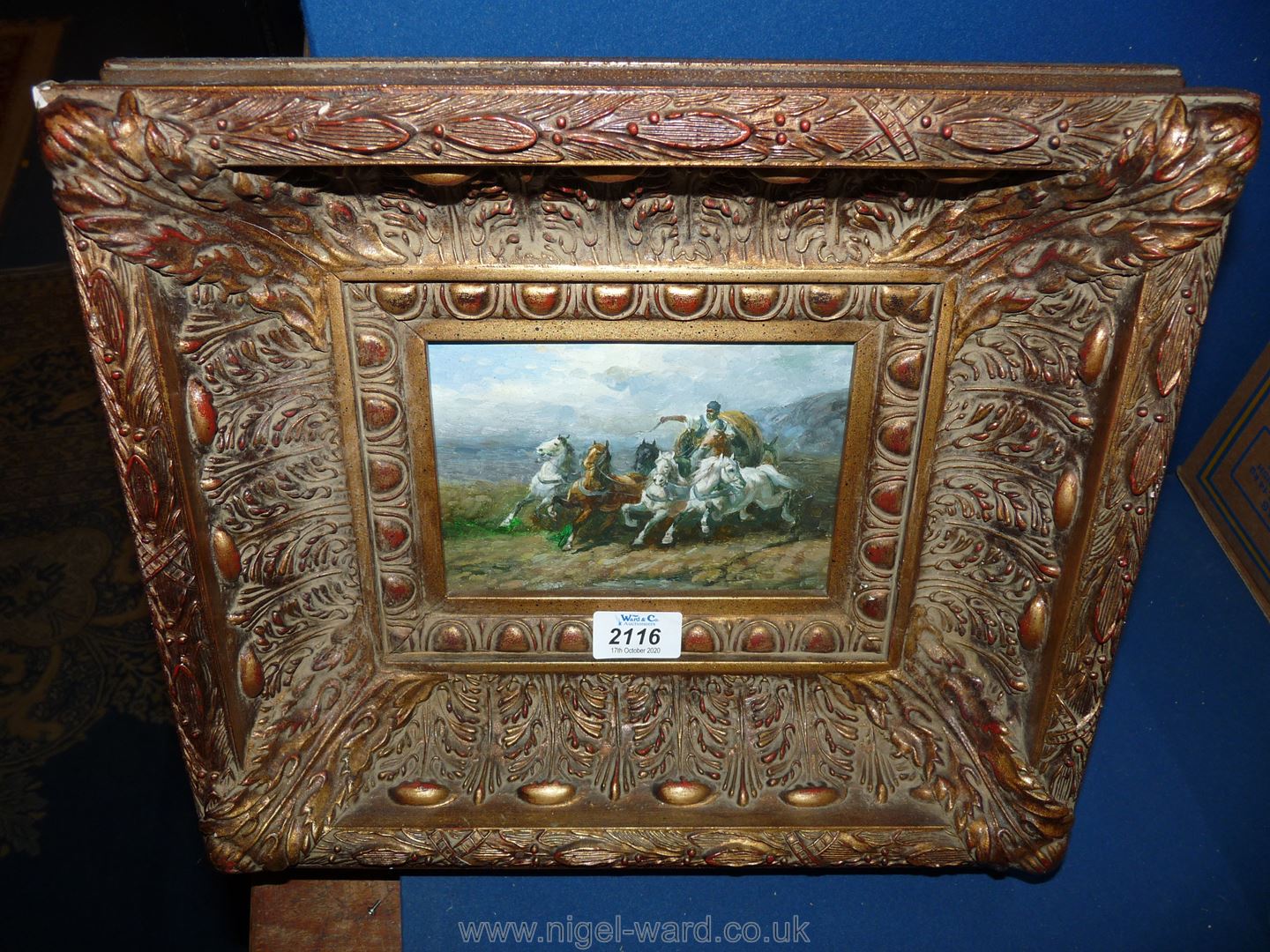 A gilt framed Oil painting of a chariot and horses. - Image 2 of 4