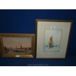 A framed and mounted Watercolour depicting sailing boats and a small steam boat,