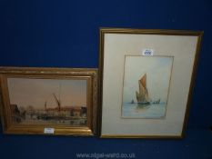 A framed and mounted Watercolour depicting sailing boats and a small steam boat,