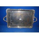 A large two handled Epns tray, maker D&A, with heavy embossed edging, 28" long x 17" wide.