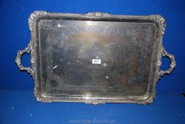 A large two handled Epns tray, maker D&A, with heavy embossed edging, 28" long x 17" wide.