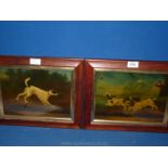 Two wooden framed hand painted on glass, reproductions by artist J.