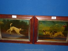 Two wooden framed hand painted on glass, reproductions by artist J.