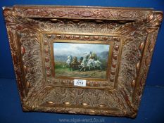 A gilt framed Oil painting of a chariot and horses.