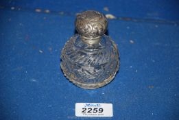 A silver and glass topped Perfume Bottle, maker JHW, Birmingham.