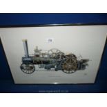 A framed Print depicting Fowler Class Ploughing Engine signed in pencil Geoffrey Wheeler