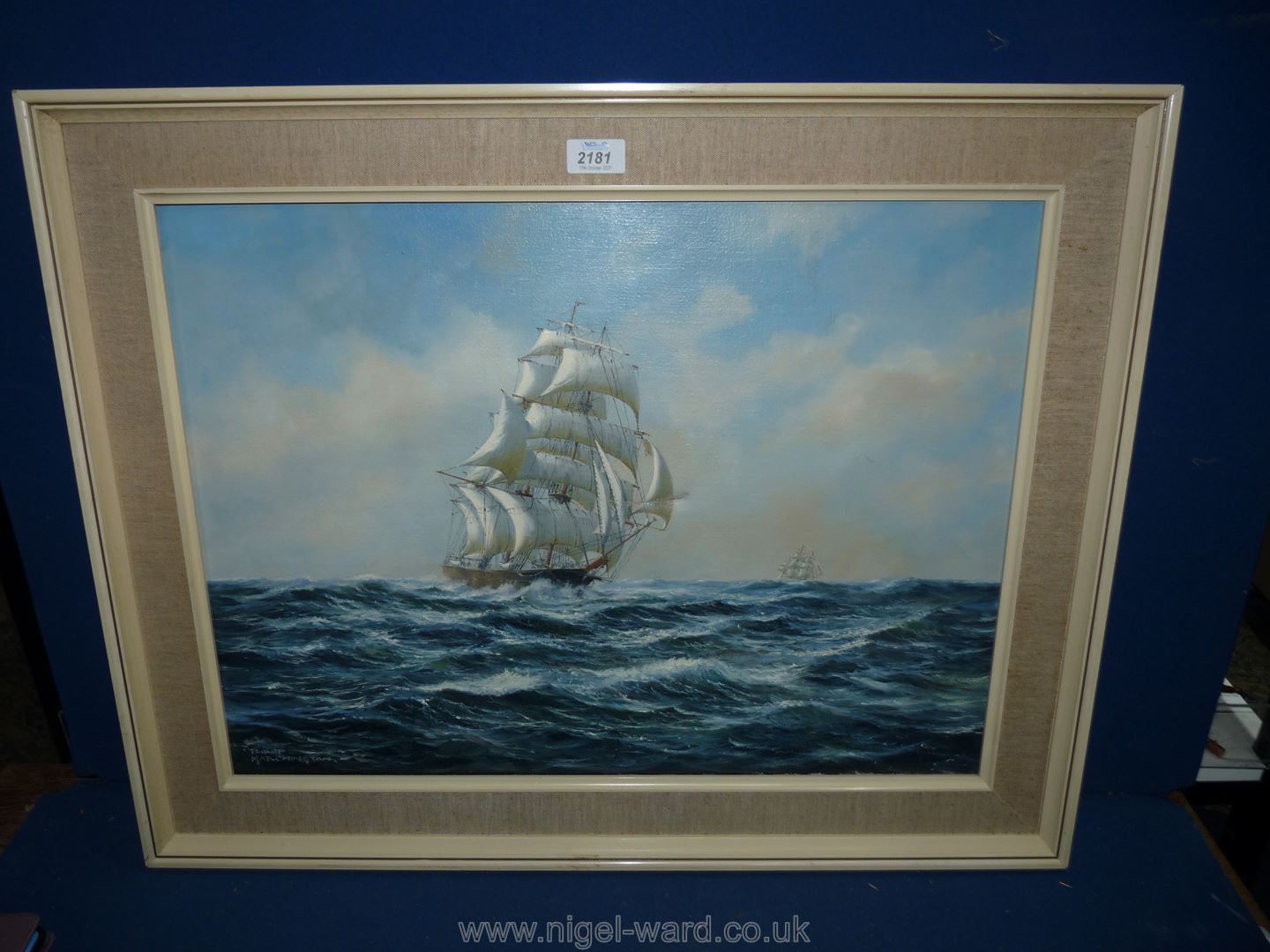 A large Oil on canvas of Tall Ships, signed lower left Philip Marchington,