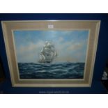 A large Oil on canvas of Tall Ships, signed lower left Philip Marchington,