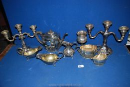 A quantity of plated items including three piece Teaset (teapot dented),