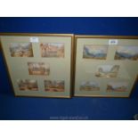 Two sets of five framed and mounted miniature Watercolours of various country landscapes,