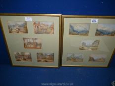 Two sets of five framed and mounted miniature Watercolours of various country landscapes,