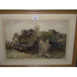 A framed and mounted Watercolour of trees and a river by W.J. Callcott, 27" x 19 3/4".