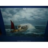 An unframed Oil painting on canvas board of Lowestoft Steam by Jack Strickland (30" x 22").