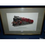 A framed Print of "The Royal Scot" locomotive, London, Midland and Scottish Railway signed J.B.