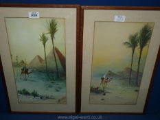 A pair of desert scene Watercolours, one signed H.