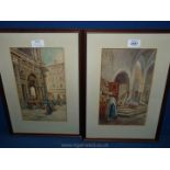 A pair of Watercolours of street scenes, one possibly Venice, the other Middle Eastern, signed M.