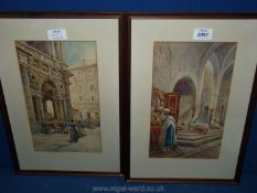 A pair of Watercolours of street scenes, one possibly Venice, the other Middle Eastern, signed M.