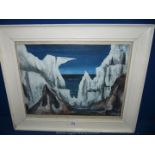 An Oil painting of a rock formation, signed C. Brandon, 1948.