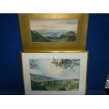 A framed and mounted Watercolour of a Country landscape, label verso, artist Arthur Tunstall,