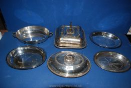 A box of EPNS serving dishes, two oval and one square with lid.