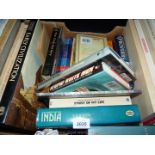 A box of books including Early Civilisation, Behind Facades, India, etc.