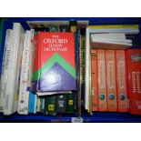 A crate of books including Illustrated Guide to Britain, Mensa Mind assault Course,