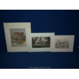 Three architectural watercolours and drawings; 'Old Morton' (Hall) 1899 (21 cm x 17 cm),
