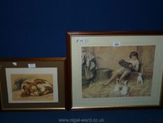 Two framed Prints - one of Sleeping dog,