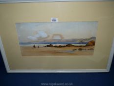 A framed and mounted seascape with figures, no visible signature, 29" x 19".