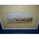 A framed and mounted seascape with figures, no visible signature, 29" x 19".