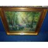 A small Oil on board entitled "Gathering Bluebells" signed lower left M.