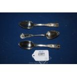 Three Silver teaspoons in Kings pattern - 2 x London 1858.