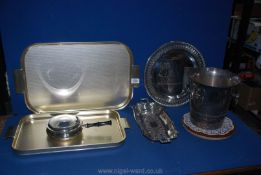 A quantity of silver plate including ice bucket, trays, sandwich tray, etc.