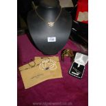 Three pieces of costume jewellery including; necklace with simulated pearl stone,