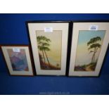 A pair of framed and mounted Watercolours of coastal scenes, trees and footpaths,