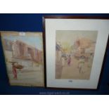 Two Indian watercolour street scenes, signed.