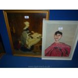 A Robert Beyschlag Print of lady and two children along with a Ben Evans portrait by Timothy