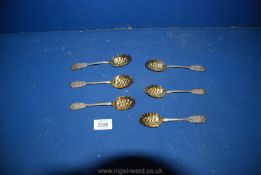 Three Silver London 1839 berry Spoons and two Silver London 1867 and 1878 spoons together with one